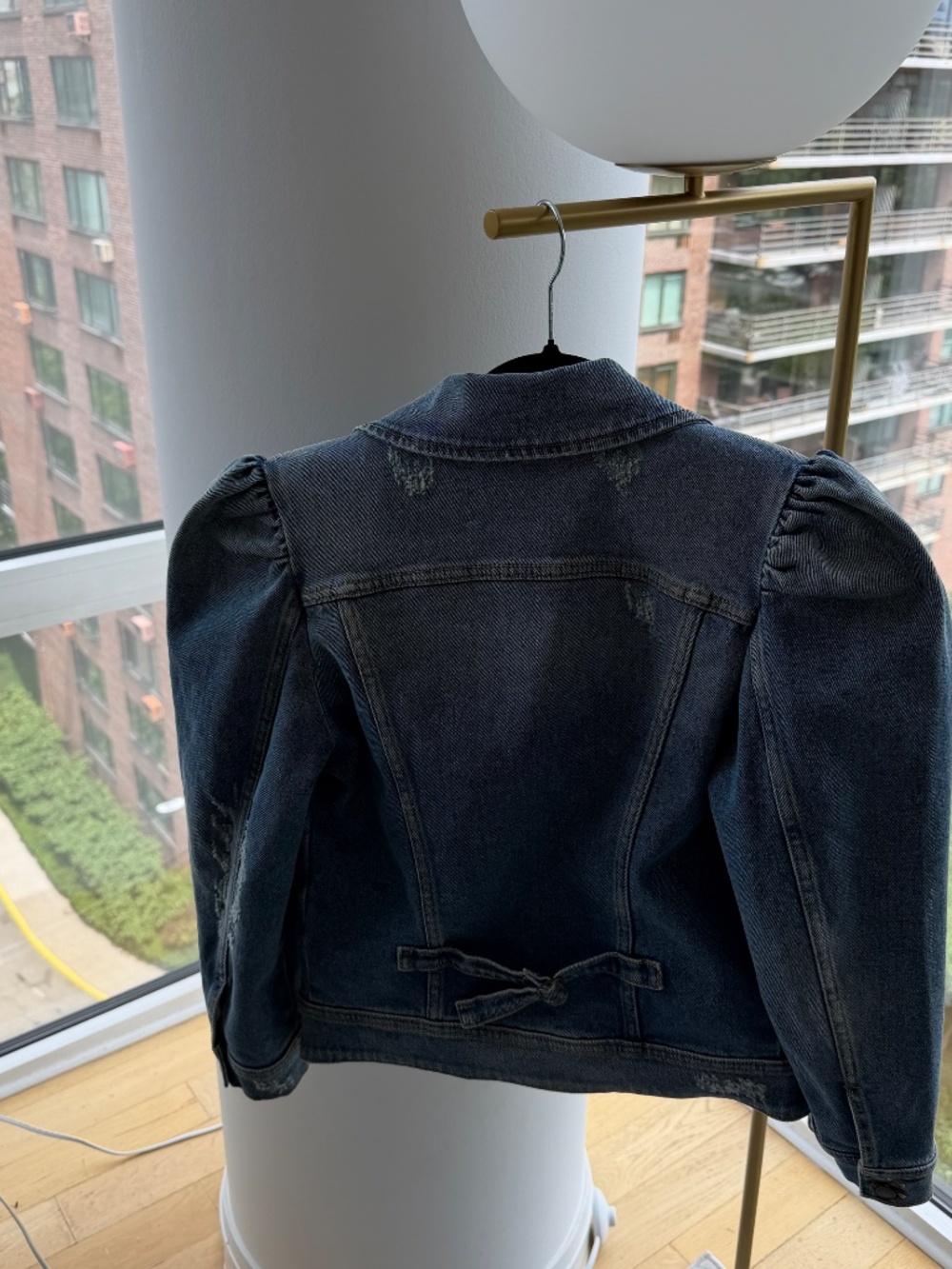Retrofête Ada Puff Sleeve Distressed Denim Jacket – Dark Wash – Size S - Picture 4 of 5